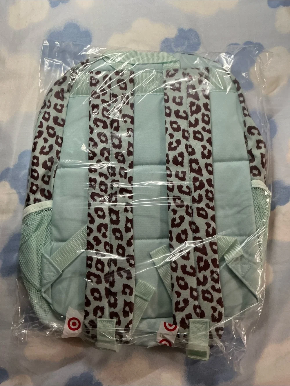 Leopard Print Mint Green  Backpack - Light Blue and Brown